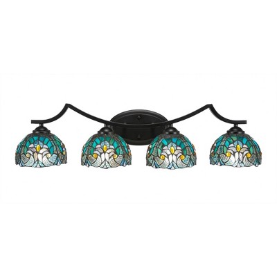 Toltec Lighting Zilo 4 - Light Vanity in  Matte Black with 7" Turquoise Cypress Art Glass Shade