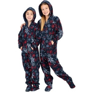 Footed Pajamas - Winter Whiteout Kids Hoodie Fleece One Piece - 1 of 4