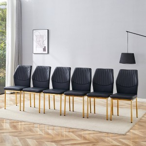 Vynxaria Luxury Simple Chair Set - 6 White PU High Resilience Dining Chairs with Silver Metal Legs - 1 of 4