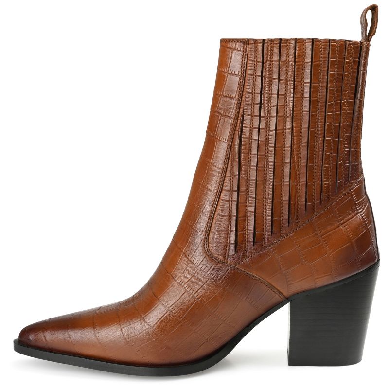 Journee Signature Womens Genuine Leather Markka Pointed Toe Stacked Chelsea Booties, 3 of 11