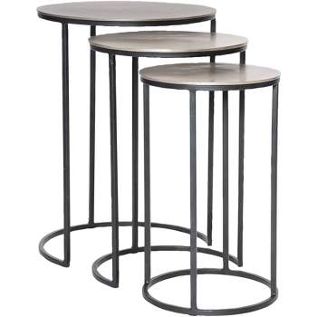 Uttermost Industrial Iron Nesting Tables Set of 3 Aged Black Plated Nickel Tabletop for Living Room Bedroom Bedside Entryway House