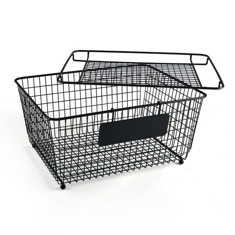 Gourmet Basics by Mikasa Stackable Metal Storage Basket with Removable Lid and Chalk Label, Black, 1 of 8