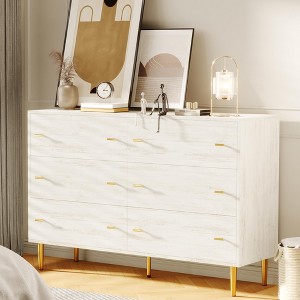 Whizmax Farmhouse Drawer Dresser w/ Bar Handles - Rustic Wood Storage for Bedroom, Living Room, White - 1 of 4