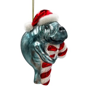 Aquatic Manatee Glass Christmas Ornament, Sea Cow Coastal Ocean Animal Holiday Decoration| OrnamentallyYou - 1 of 4