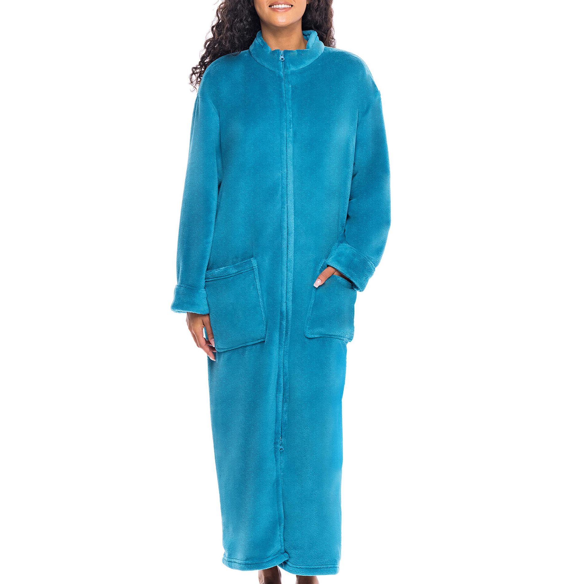 ADR Women's Zip Up Robe Fleece Soft Warm Plush Oversized Zipper Bathrobe
