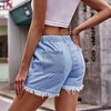 Womens Ripped Cuff Denim Shorts Summer Casual Shorts with Drawstring Elastic Wasit Lightweight Denim Shorts with Pockets - 2 of 4