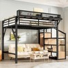 Lycvki Black Metal Loft Bed Frame with Storage Stairs, Shelves and Built-in Wardrobe - 2 of 4