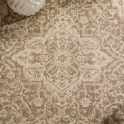 Beige Cream Synthetic Rectangular Stain-Resistant Area Rug