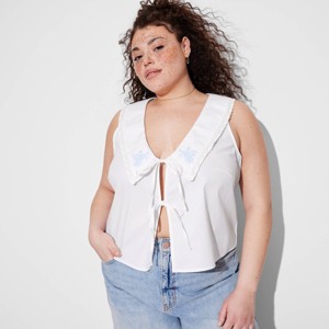 Women's Embroidered Collar V-Neck Tank Top - Wild Fable™ - 1 of 3