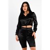 Slickblue Lace Detail Satin Hooded Crop Top with Biker Shorts Set, Streetwear Style, Black or Champagne, Size S-L - 2 of 4