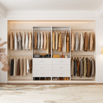 Aheaplus Set of 2 Closet System with 6 Drawers and 6 Hanging Rods, Adjustable Clothes Organizer