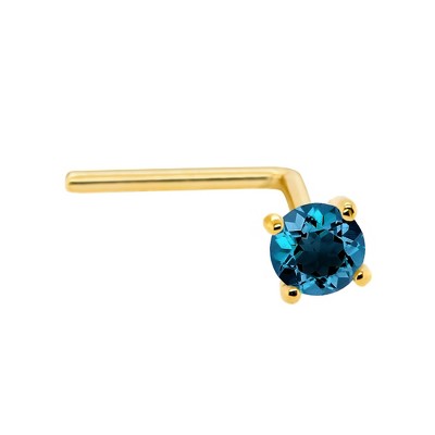 Jewelry Avalanche 22G 14K Gold L-shape Nose Stud with Blue Diamond