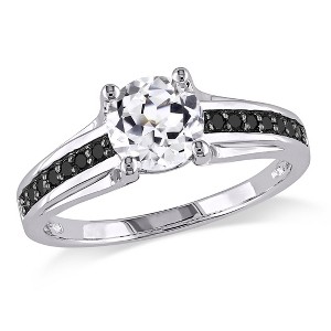 EVERLY JEWELRY | Sterling Silver Black Rhodium 1/7 CT Black Diamond TW And 1 3/8 CT TGW Created White Sapphire Fashion Ring - 1 of 4