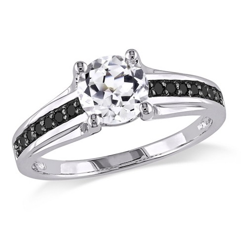 EVERLY JEWELRY | Sterling Silver Black Rhodium 1/7 CT Black Diamond TW And 1 3/8 CT TGW Created White Sapphire Fashion Ring - image 1 of 4