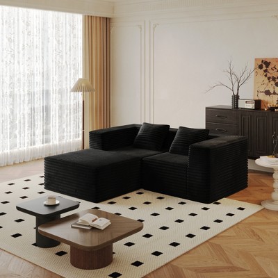 77.17" Corduroy Modular Boneless L-Shaped Sectional Sofa with Ottoman, High-Density Memory Foam, Flexible Configurations, Plush Cushions
