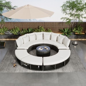 Oris 9-Piece PE Rattan Outdoor Patio Sectional Sofas with Extra Storage Space, Coffee Table and 6 Pillows, Outdoor Furniture - Maison Boucle - 1 of 4