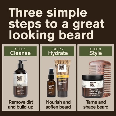 Every Man Jack Naturally Derived Men's Beard and Face Wash - Unscented - 6.7 fl oz: Liquid Vegan Deep Cleaning for Normal Skin