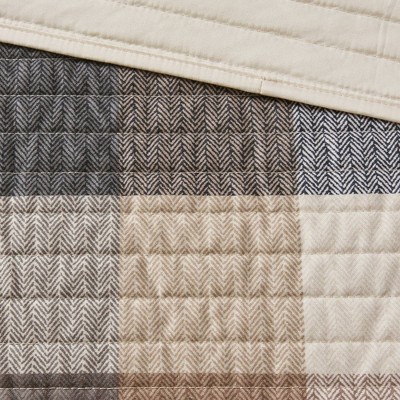 Madison Park 6pc Full/Queen Warren Herringbone Quilted Reversible Coverlet Set with Decorative Pillows Neutral: Lightweight Polyester Bedding Set — фото 8