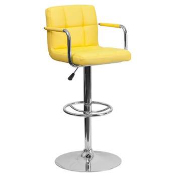 Flash Furniture Contemporary Quilted Vinyl Adjustable Height Barstool with Arms and Chrome Base