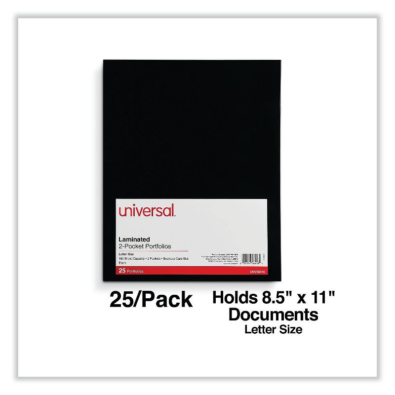 Universal Laminated Two-Pocket Folder Cardboard Paper Black 11 x 8 1/2 25/Pack 56416, 4 of 6
