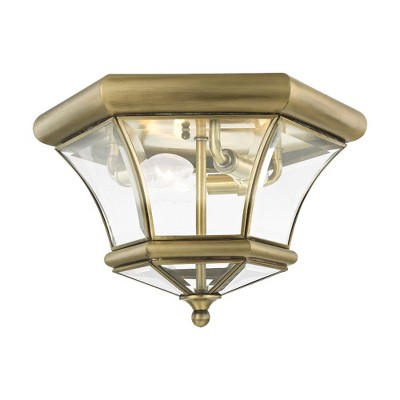 Brushed Nickel 3-Light Indoor/Outdoor Flush Mount with Clear Glass