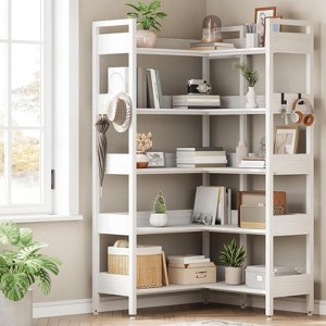 Corner Bookshelf, 5 Tier Convertible Corner Book Shelf, L Shaped Storage Display Shelf for Home Office, Living Room, Study Room Office - 1 of 4