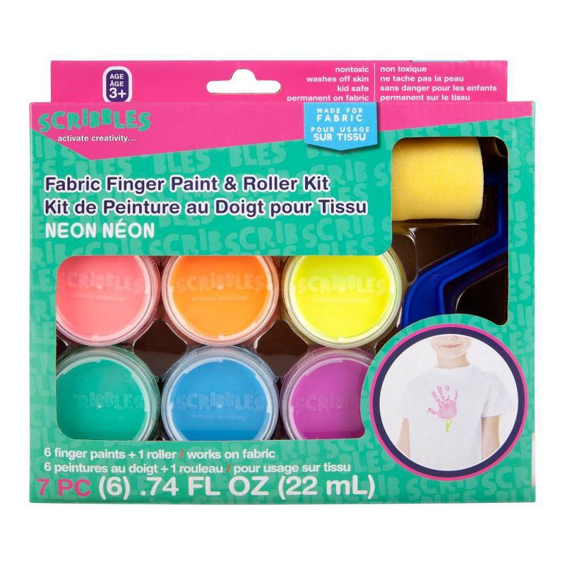 Scribbles 7pc Fabric Finger Paint &#38; Roller Kit - Neon, 1 of 6