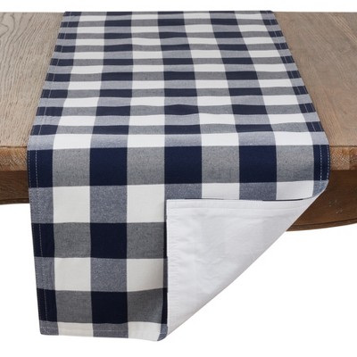Navy Blue Cotton-Poly Blend Buffalo Plaid Table Runner