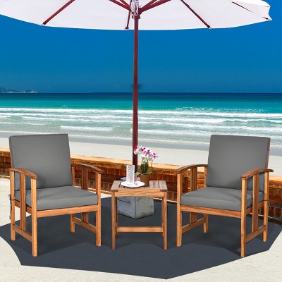 Tangkula 3-Piece Outdoor Acacia Wood Sectional Conversation Sofa Set with Cushions