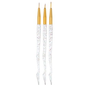 Unique Bargains Nail Art Brushes 3 Pcs Nail Design Tools Kit Nail Liner Brush Gold Tone Handle - 1 of 4
