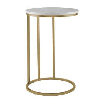 24" Modern Glam Round C Table Faux White Marble/Gold - Saracina Home