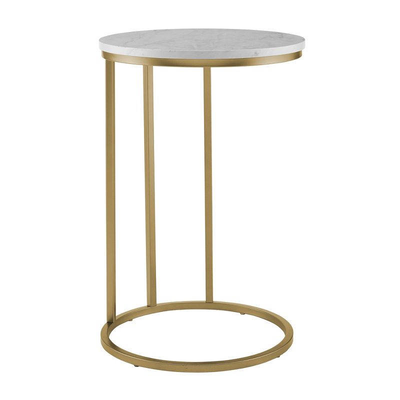 24&#34; Modern Glam Round C Table Faux White Marble/Gold - Saracina Home, 1 of 8