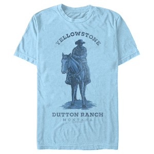 Men's Yellowstone Blue Realistic John Dutton Riding Horse T-Shirt - 1 of 4
