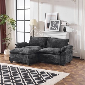 Karl Home |85.4 in. W Pillow Top Arm Double-layer Cushion Chenille Sofa in Black With Ottoman - 1 of 1
