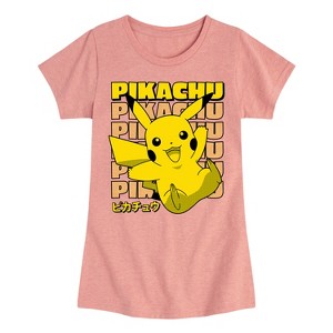 Girls' - Pokémon - Pikachu Stack Katakana- Girls Fitted Short Sleeve T-Shirt Fitted Short Sleeve Graphic T-Shirt - 1 of 4
