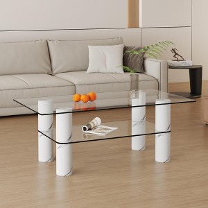 Syemin Rectangular Side Table Set, Two-Layer Coffee Table with Tempered Glass Top for Modern Living Room, Clear, 47.2"*25.6"*17.5" - 1 of 4