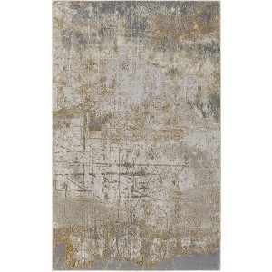 Ivory Gray and Brown Abstract Power Loom Worn Faded Area Rug - 1 of 4