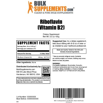 BulkSupplements Riboflavin (Vitamin B2) Powder