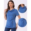 INSPIRE CHIC Women's Cowl Neck Short Sleeve Button Decor Ruched Front Casual  Basic T-shirt - 2 of 4