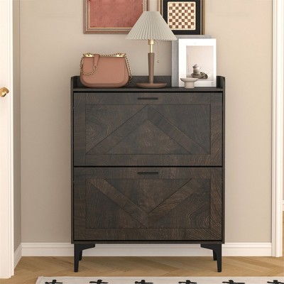 Shoe Cabinet with 2 Flip Drawers, Freestanding Hidden Shoe Rack, Shoe Organizer with Metal Legs, Shoe Storage Cabinet for Entryway Hallway