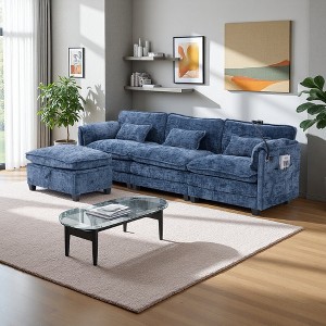112" Chenille L-Shaped Sectional Sofa with Storage Ottoman & USB Ports - 1 of 4