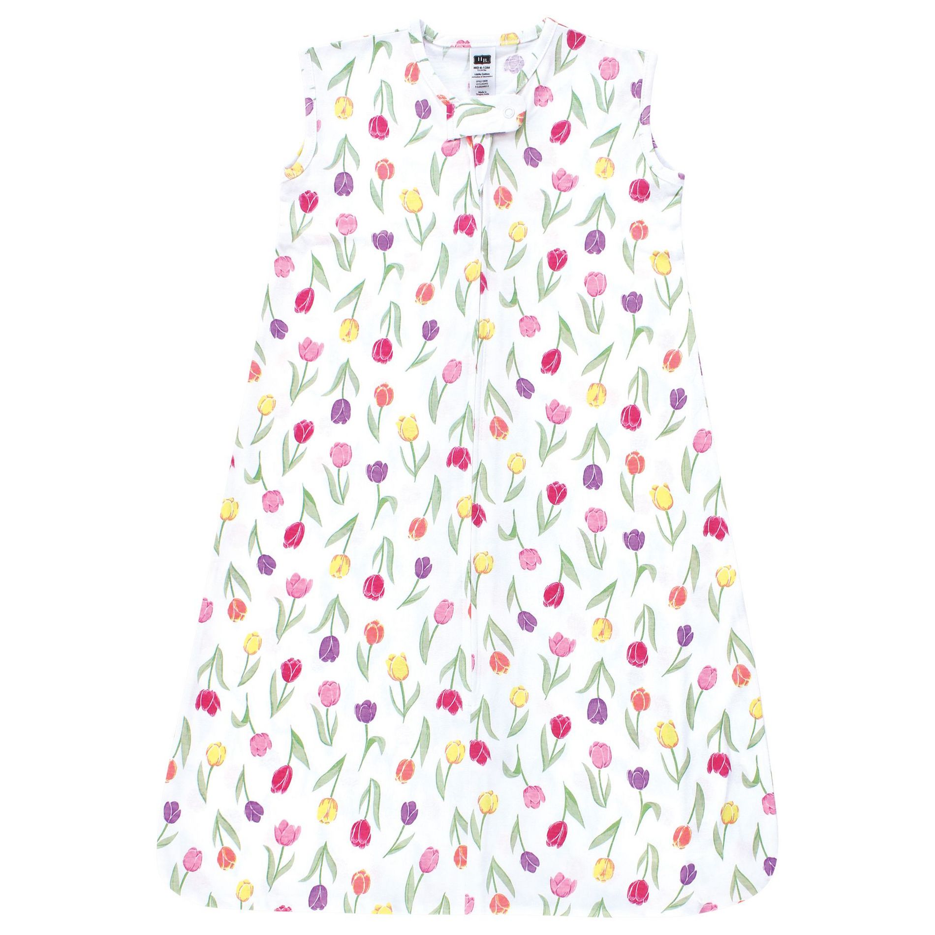 Hudson Baby Infant Girl Cotton Sleeveless Wearable Sleeping Bag, Sack, Blanket, Spring Tulips, 12-18 Months