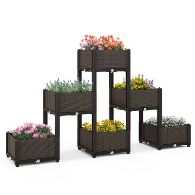Tangkula 6 PCS Elevated Plastic Raised Garden Bed Planter Kit for Flower Vegetable Grow