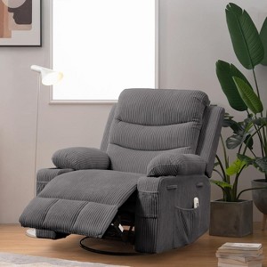 360 Swivel Rocker Chair Small Rocking Recliner, Upholstered Fabric Glider Nursery Chair with Side Pockets with Cup Holder, Massage and Heat Recliner - 1 of 4