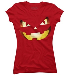 Junior's Design By Humans Halloween Pumpkin Evil Smiley Face By artdim T-Shirt - 1 of 3