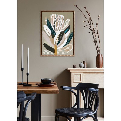 Beaded Gold Framed Sage Protea Canvas Wall Art