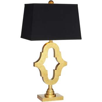 Possini Euro Design Judith Modern Mid Century Table Lamp 28 3/4" Tall Gold Black Fabric Rectangle Shade for Bedroom Living Room Bedside Nightstand