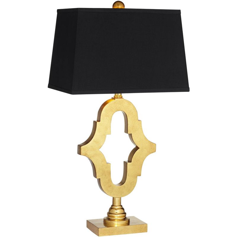 Possini Euro Design Judith Modern Mid Century Table Lamp 28 3/4" Tall Gold Black Fabric Rectangle Shade for Bedroom Living Room Bedside Nightstand, 1 of 10