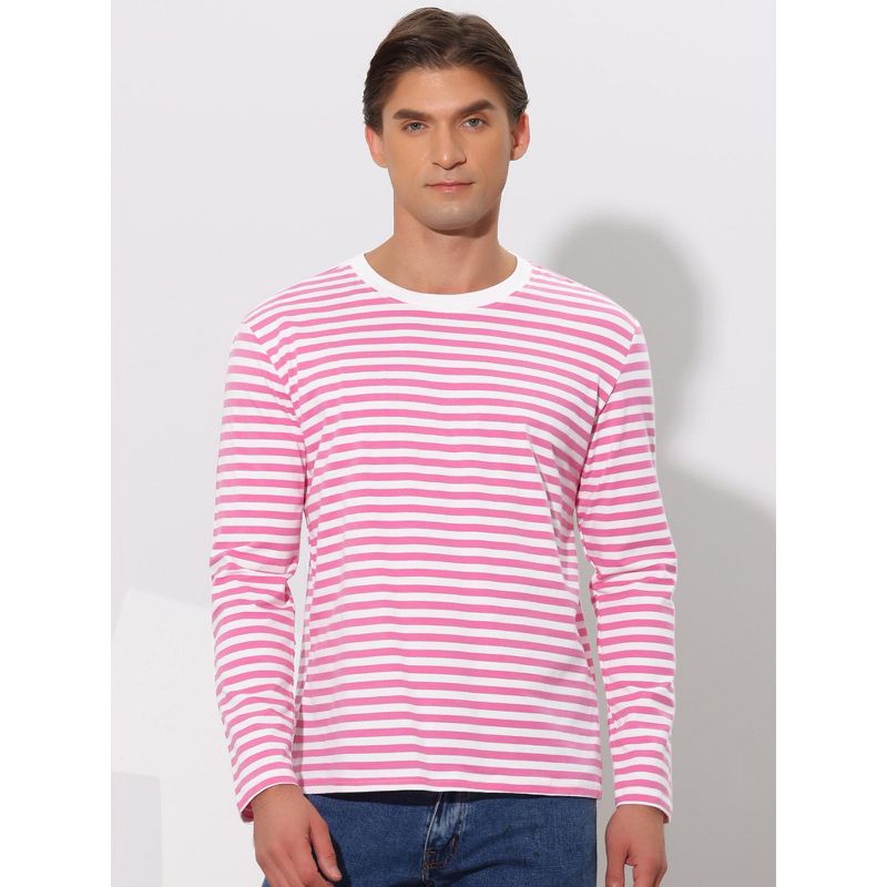 Lars Amadeus Men's Casual Striped Crew Neck Long Sleeve Pullover T-Shirt, 2 of 7