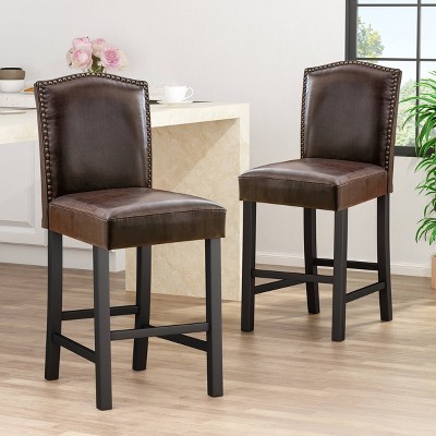 Set Of 2 Logan Bonded Leather Backed Counter Height Barstools Brown ...